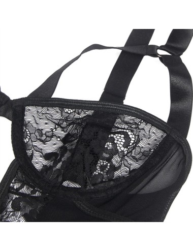 SUBBLIME - TEDDY COM LIGA COM DETALHE RENDA E TIRAS PRETO L/XL