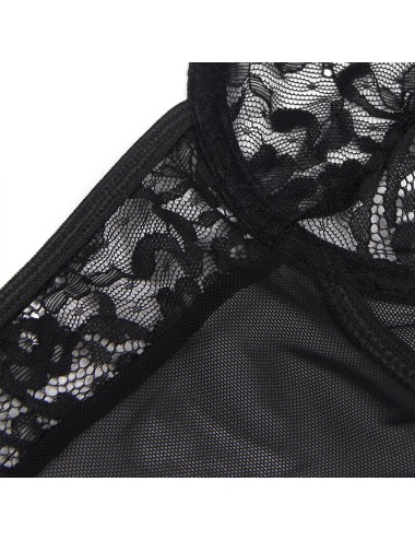 SUBBLIME - TEDDY COM LIGA COM DETALHE RENDA E TIRAS PRETO L/XL