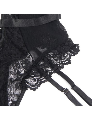 SUBBLIME - TEDDY COM LIGA COM DETALHE RENDA E TIRAS PRETO L/XL