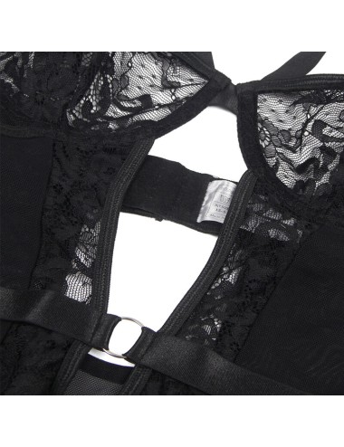 SUBBLIME - TEDDY COM LIGA COM DETALHE RENDA E TIRAS PRETO L/XL