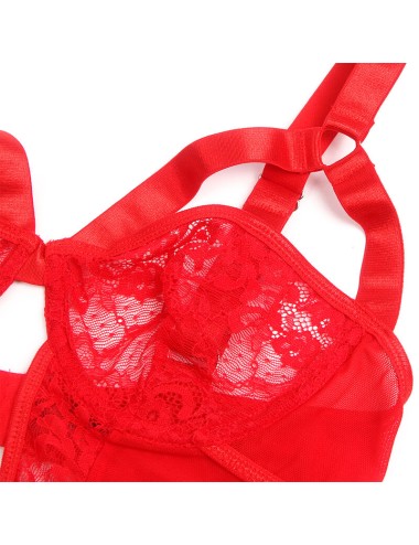 SUBBLIME - TEDDY COM LIGA COM DETALHE RENDA E TIRAS VERMELHA S/M