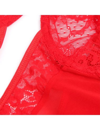 SUBBLIME - TEDDY COM LIGA COM DETALHE RENDA E TIRAS VERMELHA S/M