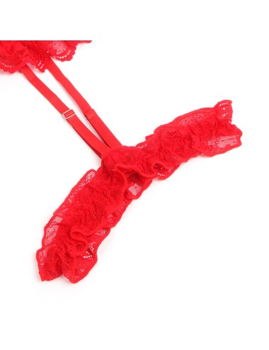 SUBBLIME - TEDDY COM LIGA COM DETALHE RENDA E TIRAS VERMELHA S/M