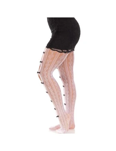 LEG AVENUE - MEIAS COM ABERTURAS CORAÇÃO E LAÇOS BRANCO