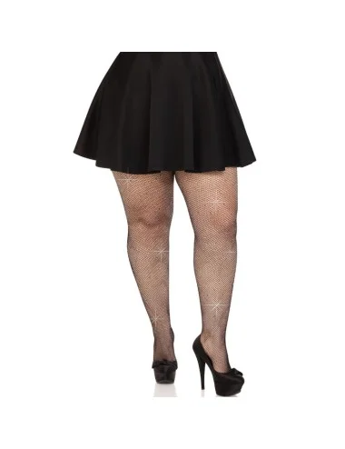 LEG AVENUE - MEIAS DE MALHA CRISTALIZADA PRETAS PLUS SIZE