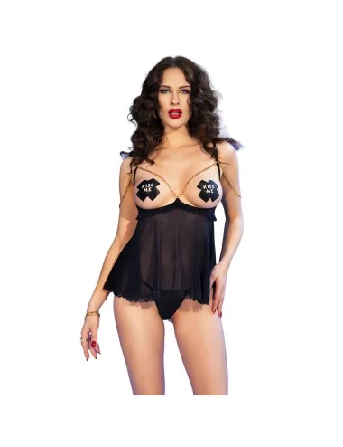 CHILIROSE - CR 4715 CONJUNTO BABYDOLL QUATRO PEÇAS PRETO L