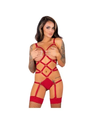 LIVCO CORSETTI FASHION - THIARA LC 20213 CONJUNTO CORPO + MEIAS VERMELHA L/XL
