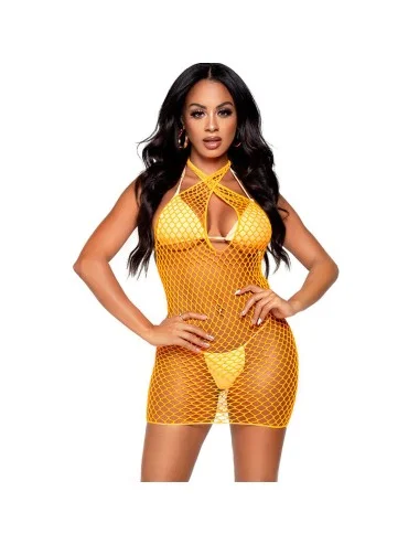 LEG AVENUE - VESTIDO CRUZADO NET LARANJA TAMANHO ÚNICO