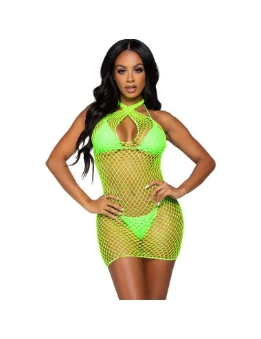 LEG AVENUE - VESTIDO NET CRUZADO VERDE TAMANHO ÚNICO