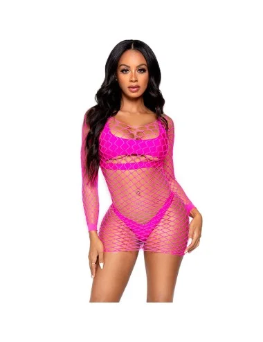 LEG AVENUE - VESTIDO DE REDE MANGA COMPRIDA FÚCSIA TAMANHO ÚNICO