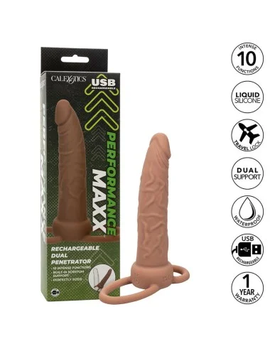 CALEXOTICS - PERFORMANCE MAXX RECARREGVEL DUPLO PENETRADOR PELE MARROM