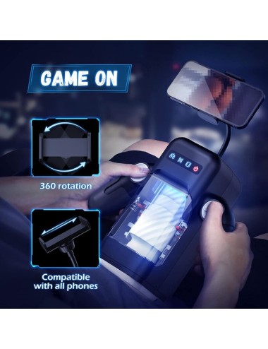 GAME CUP - MASTURBADOR DE VIBRAÇÃO DE IMPULSO COM FUNÇÃO DE AQUECIMENTO E SUPORTE MÓVEL - PRETO