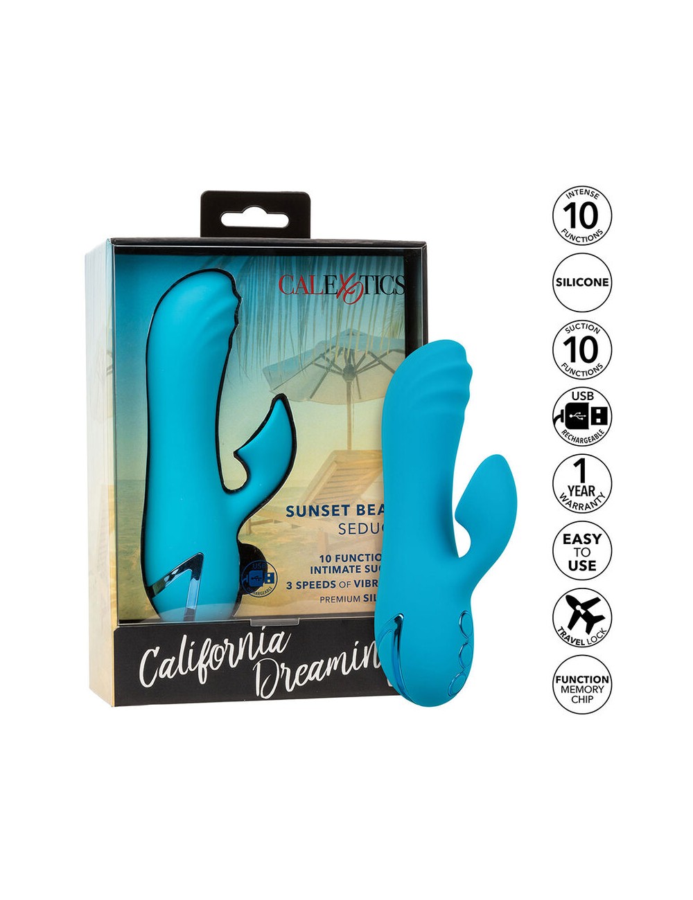 CALEXOTICS - SUNSET BEACH SEDUCER VIBRADOR E ESTIMULADOR 10 FUNÇÕES AZUL