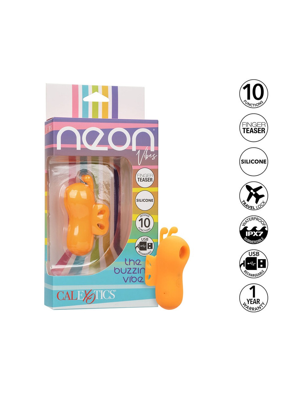 CALEXOTICS - NEON VIBES BUZZING VIBE O ESTIMULADOR DE DEDO 10 VIBRAÇÕES LARANJA