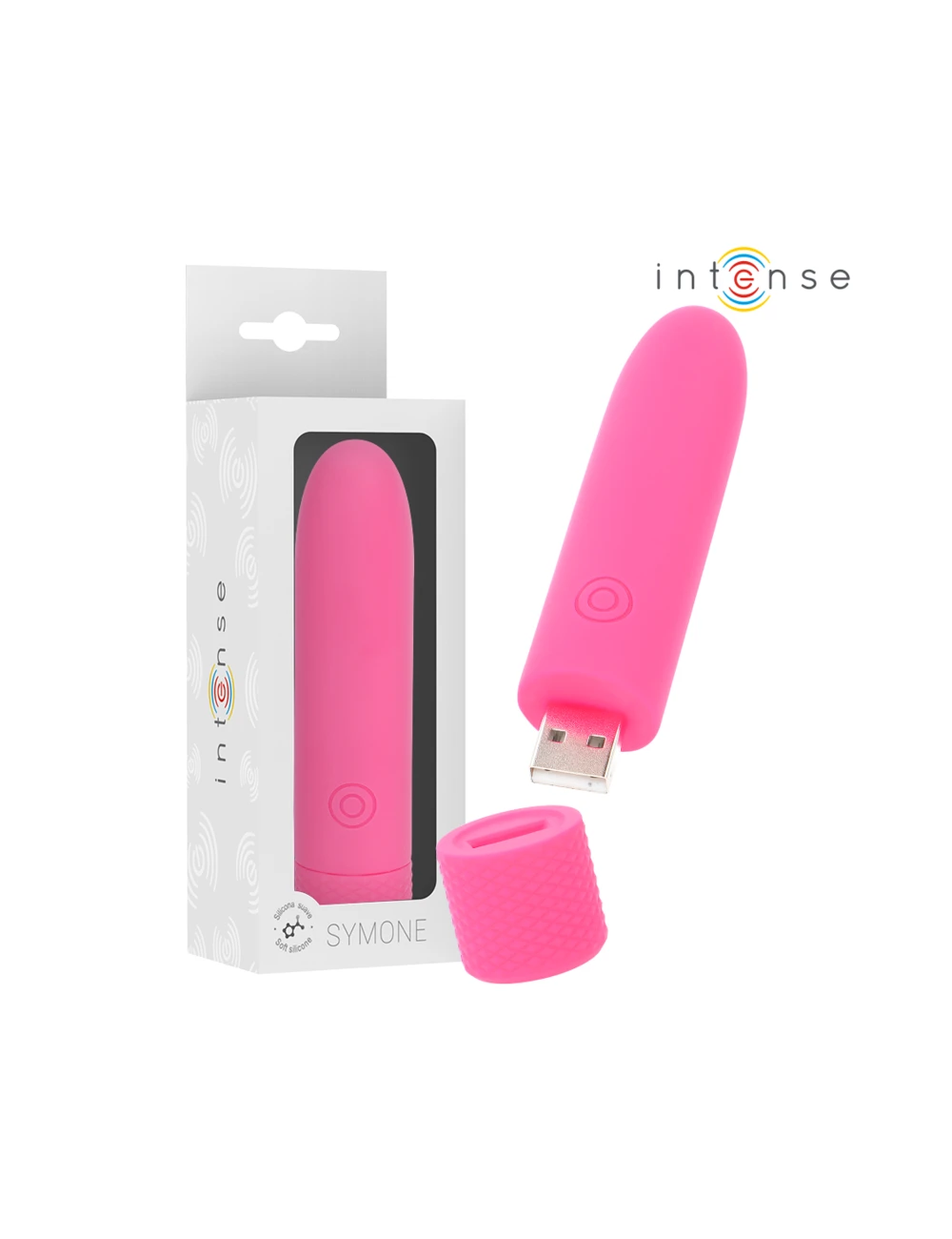 INTENSE - SYMONE  USB RECARREGÁVEL VIBRATÓRIA BULLET 8 VIBRAÇÕES ROSA 10 X 2