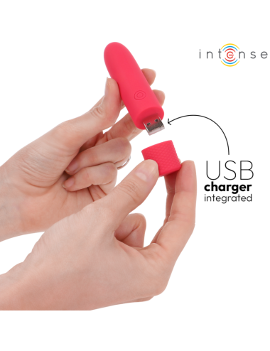 INTENSE - SYMONE USB RECARREGÁVEL VIBRATÓRIA BULLET 8 VIBRAÇÕES VERMELHO 10 X 2,2 CM
