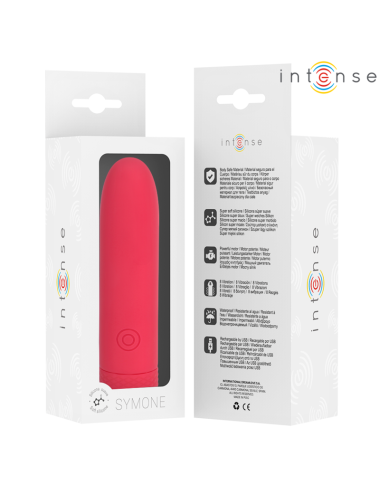 INTENSE - SYMONE USB RECARREGÁVEL VIBRATÓRIA BULLET 8 VIBRAÇÕES VERMELHO 10 X 2,2 CM