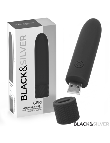 BLACK & SILVER - GERI USB RECARREGÁVEL VIBRATÓRIA BULLET 8 VIBRAÇÕES PRETO 10 X 2
