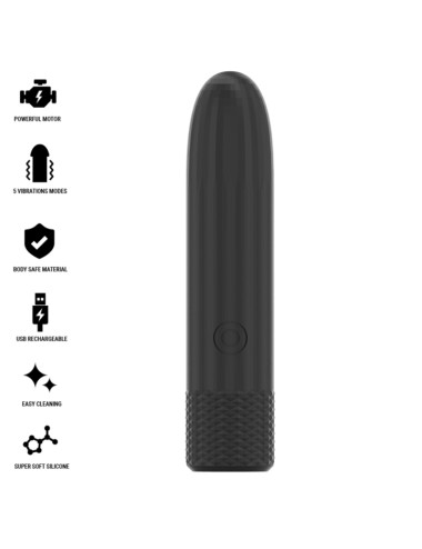 BLACK & SILVER - GERI USB RECARREGÁVEL VIBRATÓRIA BULLET 8 VIBRAÇÕES PRETO 10 X 2