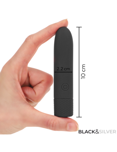 BLACK & SILVER - GERI USB RECARREGÁVEL VIBRATÓRIA BULLET 8 VIBRAÇÕES PRETO 10 X 2,2 CM