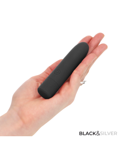 BLACK & SILVER - GERI USB RECARREGÁVEL VIBRATÓRIA BULLET 8 VIBRAÇÕES PRETO 10 X 2,2 CM