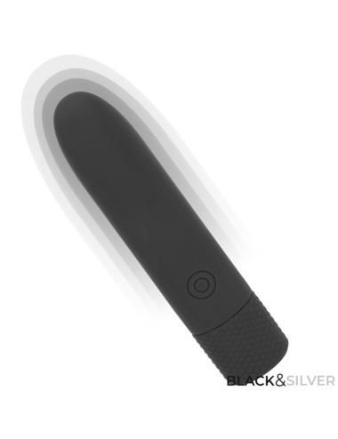 BLACK & SILVER - GERI USB RECARREGÁVEL VIBRATÓRIA BULLET 8 VIBRAÇÕES PRETO 10 X 2,2 CM