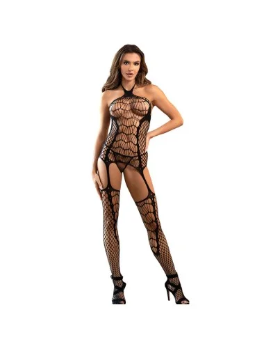 SUBBLIME - 952105 FISHNET CROTCHLESS BODYSTOCKING COM DECOTE HALTER E COSTAS ABERTAS PRETO TAMANHO ÚNICO