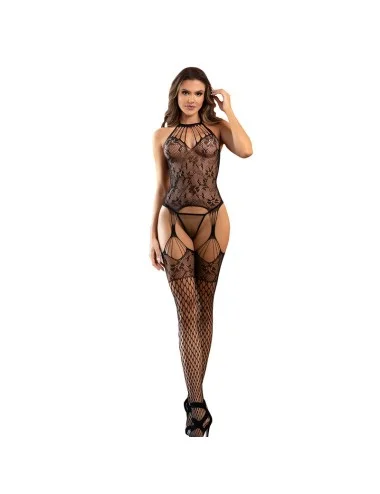 SUBBLIME - 952136 BODYSTOCKING SEM FUNDO DE REDE COM DETALHES FLORAIS E DECOTE HALTER PRETO TAMANHO ÚNICO