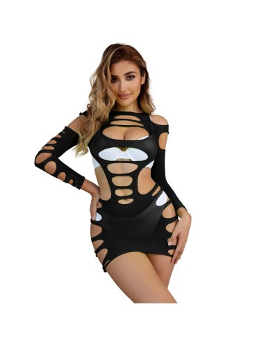 SUBBLIME - 952266 BODYSTOCKING MANGA LONGA COM REDE ELSTICA PRETO TAMANHO ÚNICO