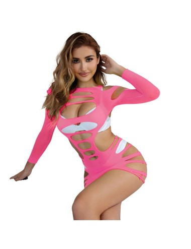 SUBBLIME - 952273 BODYSTOCKING MANGA LONGA COM REDE ELSTICA ROSA TAMANHO ÚNICO