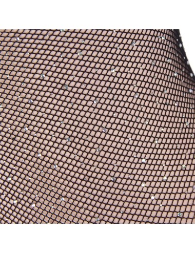 SUBBLIME - 952297 BODYSTOCKING DE REDE ARRASTADORA BRILHANTE COM OMBROS DE FORA MANGA LONGA PRETO TAMANHO ÚNICO