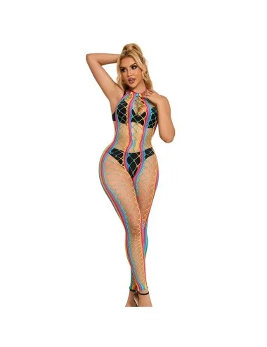 SUBBLIME - 952358 RAINBOW HALTER NECK FISHNET BODYSTOCKING TAMANHO ÚNICO