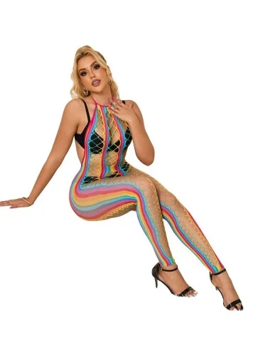 SUBBLIME - 952358 RAINBOW HALTER NECK FISHNET BODYSTOCKING TAMANHO ÚNICO