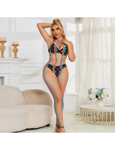 SUBBLIME - 952358 RAINBOW HALTER NECK FISHNET BODYSTOCKING TAMANHO ÚNICO