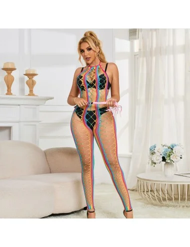 SUBBLIME - 952358 RAINBOW HALTER NECK FISHNET BODYSTOCKING TAMANHO ÚNICO