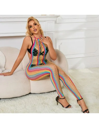 SUBBLIME - 952358 RAINBOW HALTER NECK FISHNET BODYSTOCKING TAMANHO ÚNICO