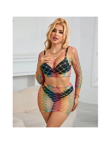 SUBBLIME - 952440 2 PEAS FISHNET BODYSTOCKING MANGA COMPRIDA ARCO-ÍRIS TAMANHO ÚNICO
