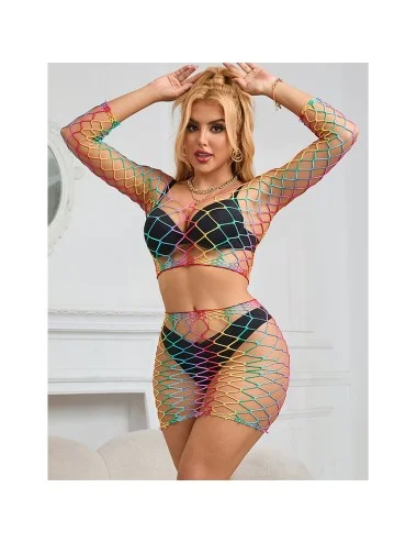 SUBBLIME - 952440 2 PEAS FISHNET BODYSTOCKING MANGA COMPRIDA ARCO-ÍRIS TAMANHO ÚNICO
