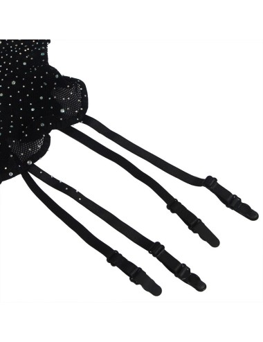 SUBBLIME - 952174 BODYSTOCKING DE REDE COM LUVAS E DIAMANTES PRETO TAMANHO ÚNICO
