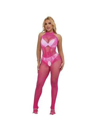SUBBLIME - 952389 BODYSTOCKING SEM FUNDO DE REDE E RENDA COM GOLA ALTA ROSA TAMANHO ÚNICO
