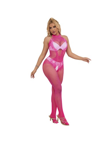 SUBBLIME - 952389 BODYSTOCKING SEM FUNDO DE REDE E RENDA COM GOLA ALTA ROSA TAMANHO ÚNICO