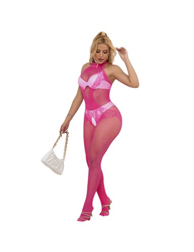 SUBBLIME - 952389 BODYSTOCKING SEM FUNDO DE REDE E RENDA COM GOLA ALTA ROSA TAMANHO ÚNICO