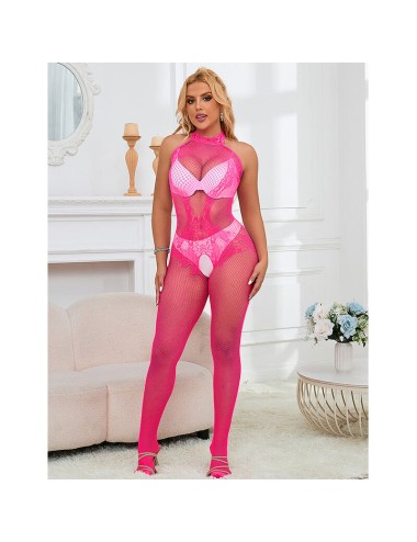 SUBBLIME - 952389 BODYSTOCKING SEM FUNDO DE REDE E RENDA COM GOLA ALTA ROSA TAMANHO ÚNICO