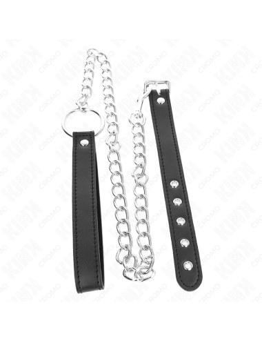 KINK - ANNEAU PÃNIS EN CUIR 21,5 X 2 CM AVEC CHAÃNE EN MÃTAL DE 60 CM ET SANGLE EN CUIR