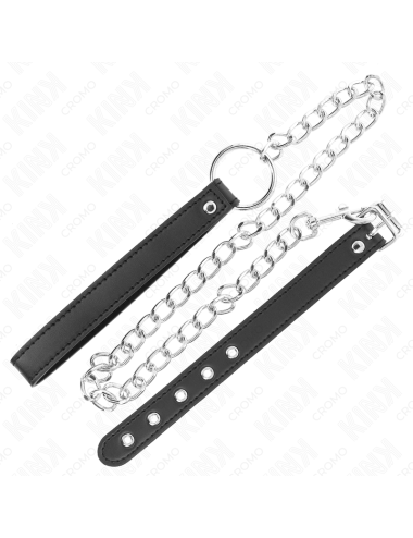 KINK - ANNEAU PÃNIS EN CUIR 21,5 X 2 CM AVEC CHAÃNE EN MÃTAL DE 60 CM ET SANGLE EN CUIR