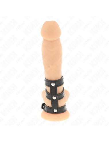 KINK - ANNEAU PÃNIS EN CUIR TRIPLE AVEC FERMETURE Ã PRESSION