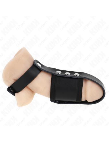 KINK - ANNEAU DE CAGE Ã PÃNIS EN CUIR AVEC SANGLE RÃGLABLE DE SÃPARATION DES BALLES REVÃTUEUSE
