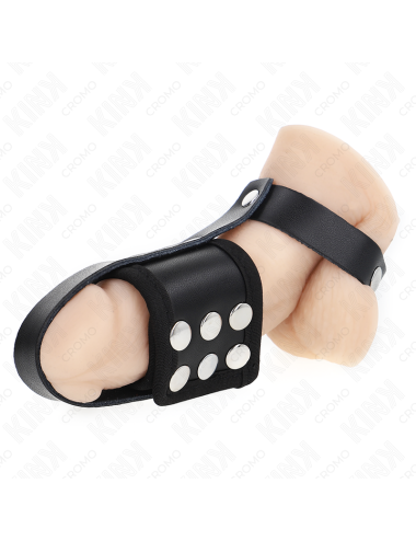 KINK - ANNEAU DE CAGE Ã PÃNIS EN CUIR AVEC SANGLE RÃGLABLE DE SÃPARATION DES BALLES REVÃTUEUSE