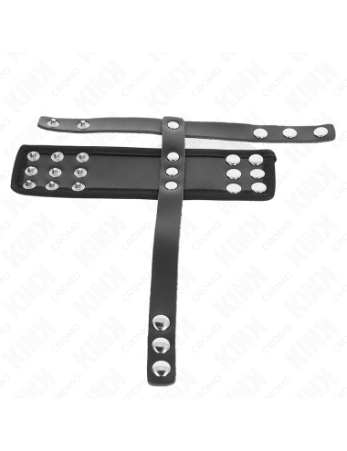 KINK - ANNEAU DE CAGE Ã PÃNIS EN CUIR AVEC SANGLE RÃGLABLE DE SÃPARATION DES BALLES REVÃTUEUSE