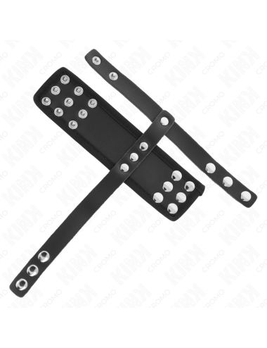 KINK - ANNEAU DE CAGE Ã PÃNIS EN CUIR AVEC SANGLE RÃGLABLE DE SÃPARATION DES BALLES REVÃTUEUSE